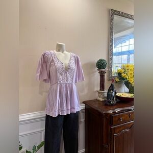 Rebecca Taylor Lavender Lace Trim Blouse